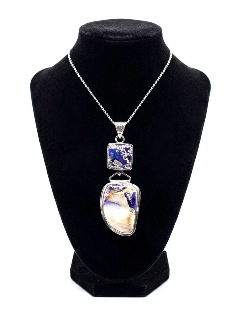 New Handmade Artisan Amethyst Dendritic Agate 925 Sterling Silver Mined Necklace